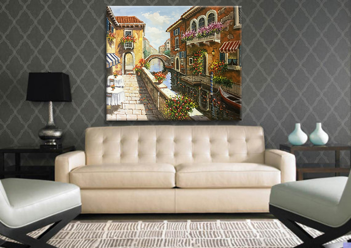 Hand-painting Colorful Venice Town Oil Painting Large Dining Room - Click Image to Close